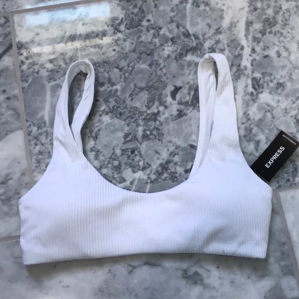 Express White Ribbed Bikini Top